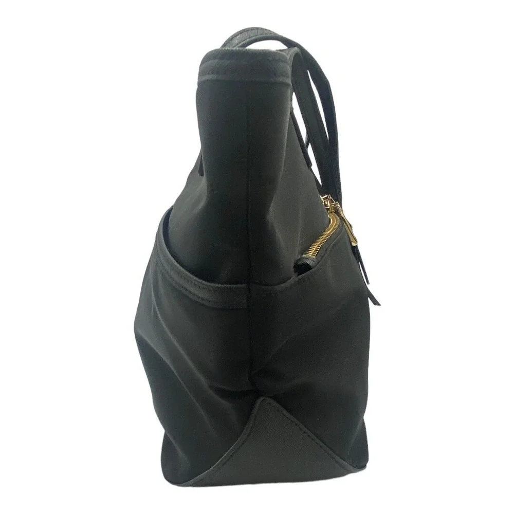 Michael Kors Kempton Medium Pocket Tote‎ Bag black leather nylon zip gold